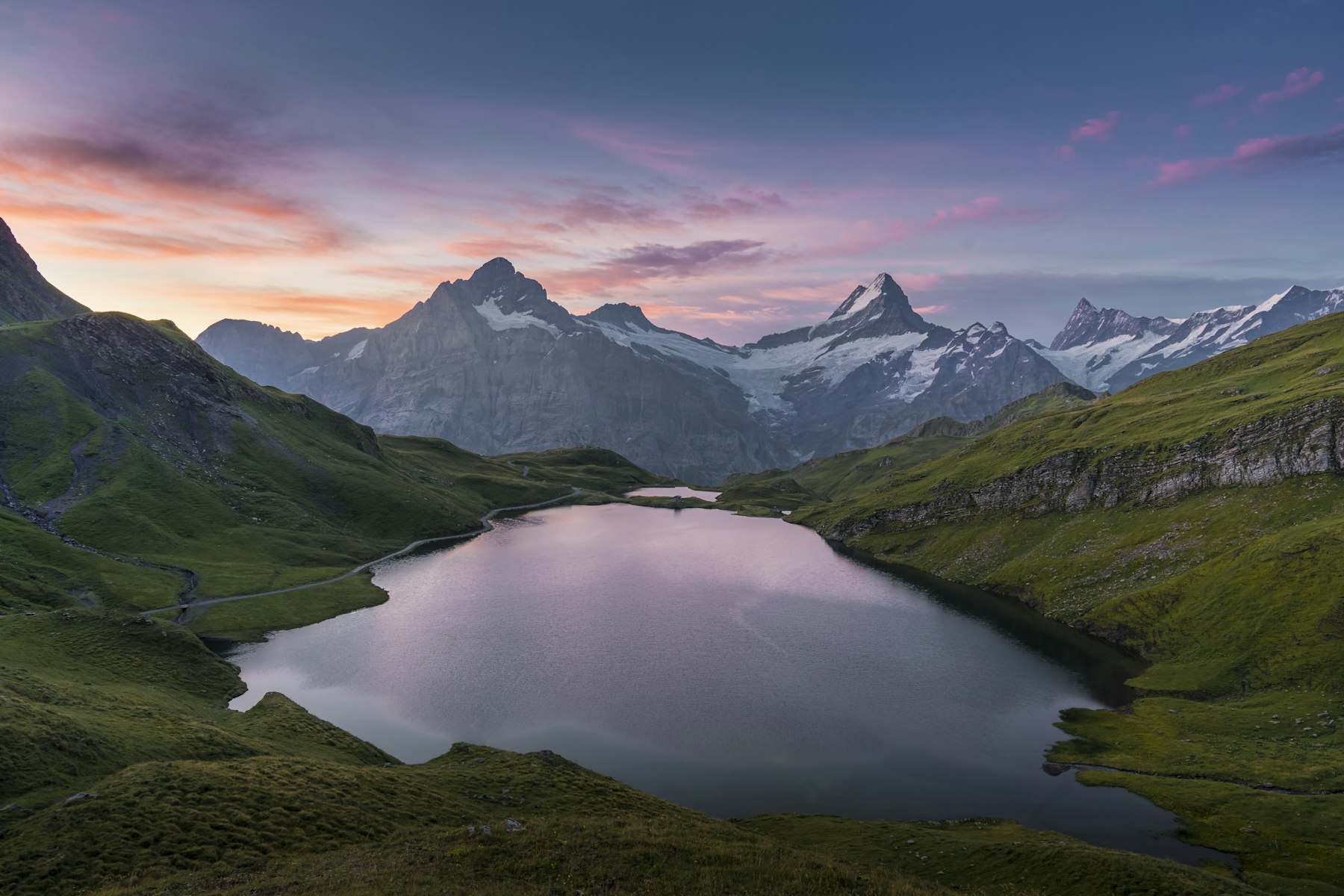 A mountain lake at sunrise