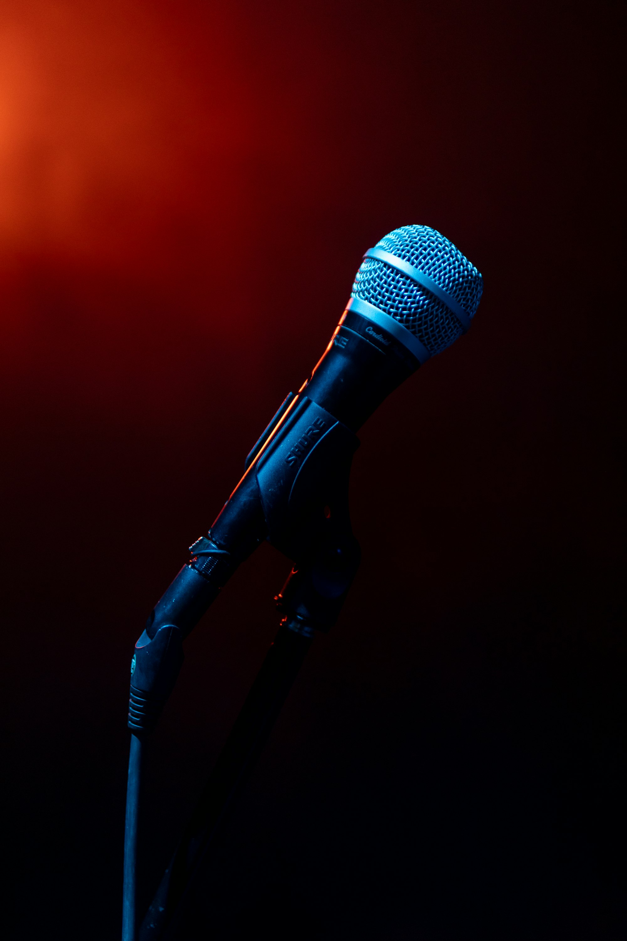 A microphone in stage light