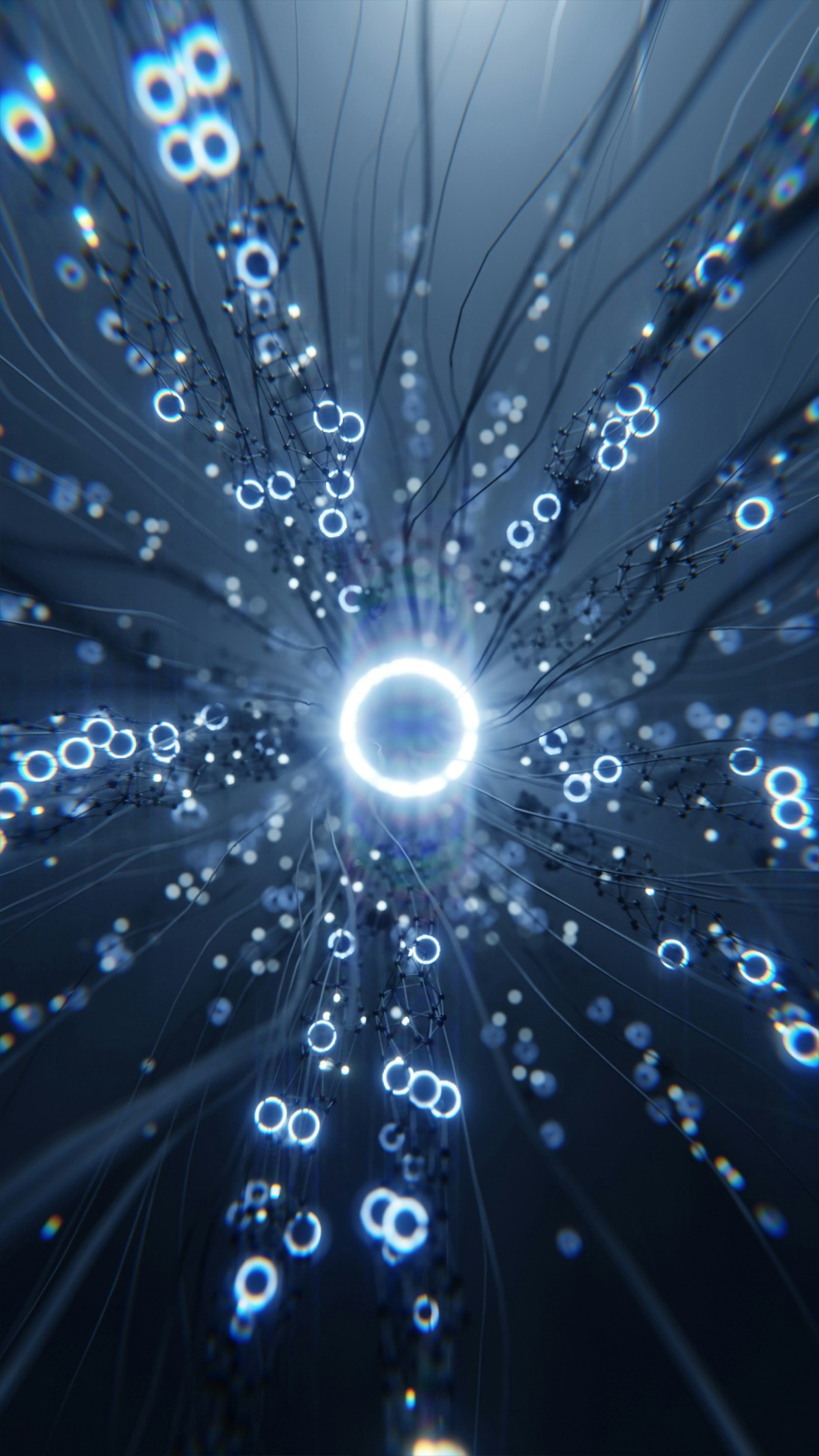 Glowing blue neural network